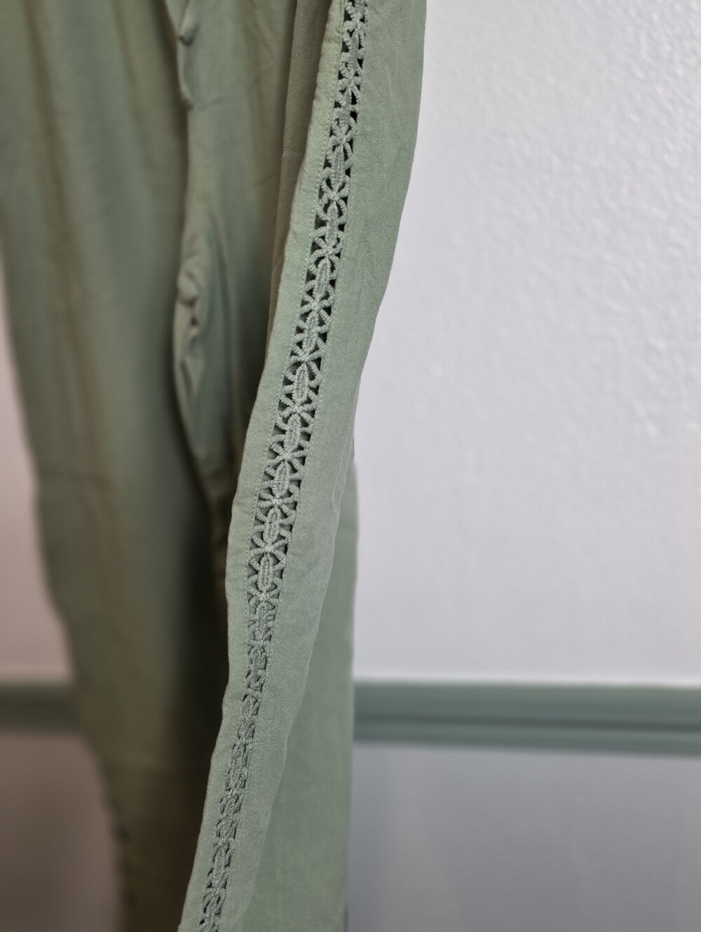 Light Sage Wide-Leg nonfunctional Drawstring Pants Cute Out XLarge Cotton New - Picture 6 of 16